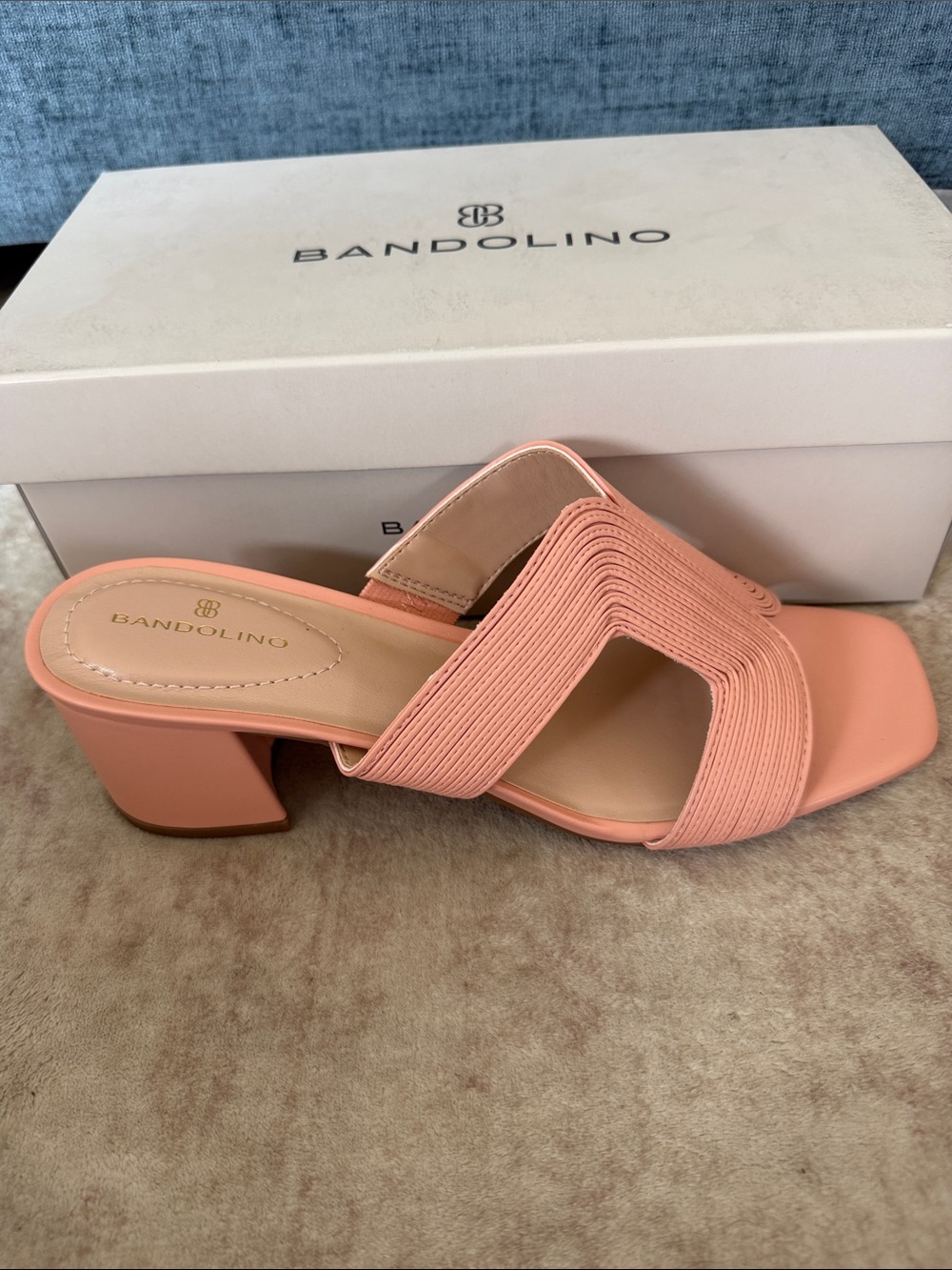 Bandolino Merily Light Pink Salmon Strappy Block Heel Mule